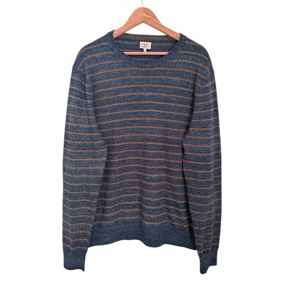 Faherty Brand Men’s Blue Brown Striped Crewneck Sweater Size L 100% Cotton